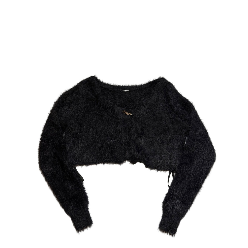 Y2K Grunge Whimsygoth Black Fuzzy Cropped Cardigan